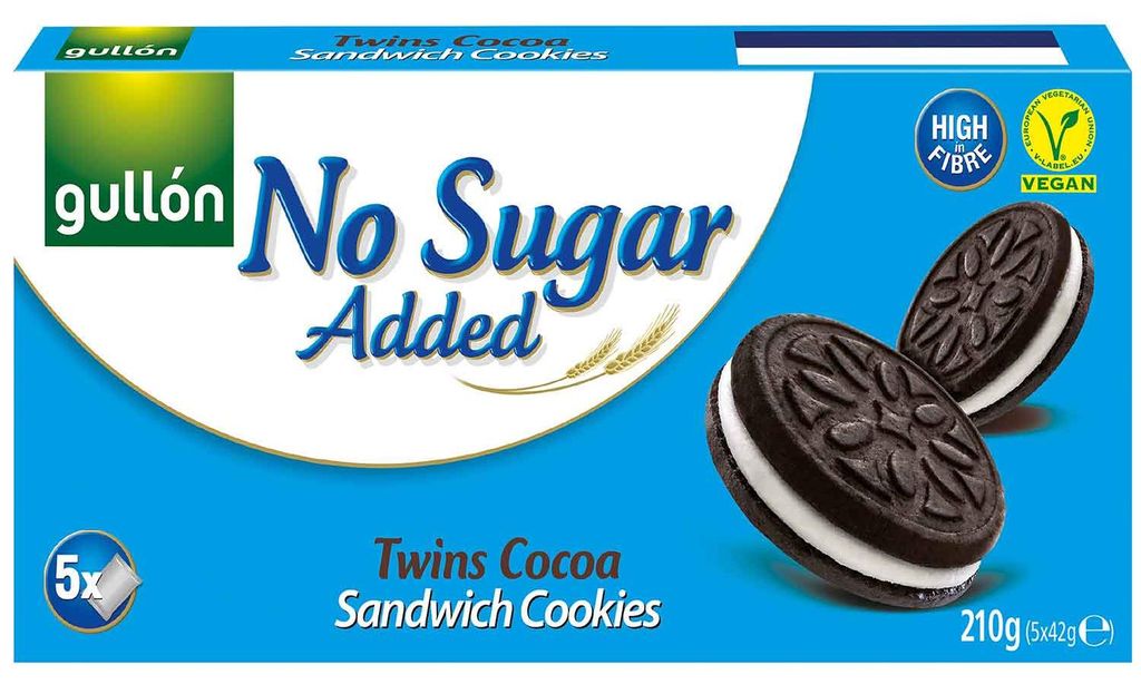 Gullón No Sugar Added Twins Cocoa Sandwich Cookies 5x42g Produktbild 