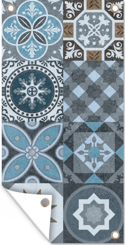 MuchoWow 30x60 cm Outdoor-Poster Gartendeko Sichtschutz Garten Poster für den Garten Design - Blume - Blau - Figuren