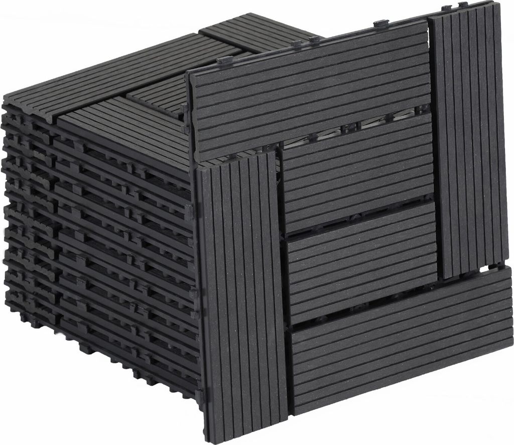 Clanmacy 2 qm Terrassenfliesen, 30x30cm WPC Fliesen, 22 Stück Klickfliesen, Balkonfliesen, Holzfliesen, Wetterfest, Anti-Rutsch, Anthrazit - 6-Str...