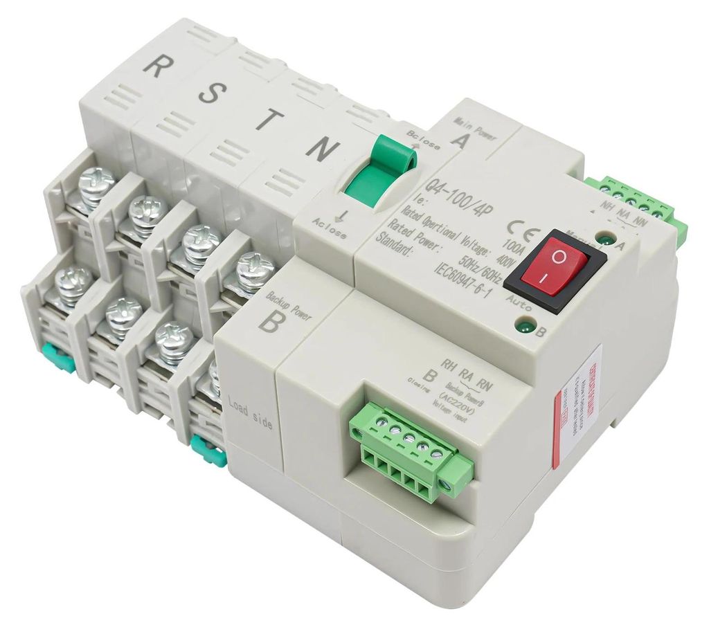 Umschalter für Doppelstromversorgung - Automatischer Netzumschalter 4-pol 100 A ATS - Umschaltzeit ≤50 ms - Nennleistung 40–1000 VA - Weiß