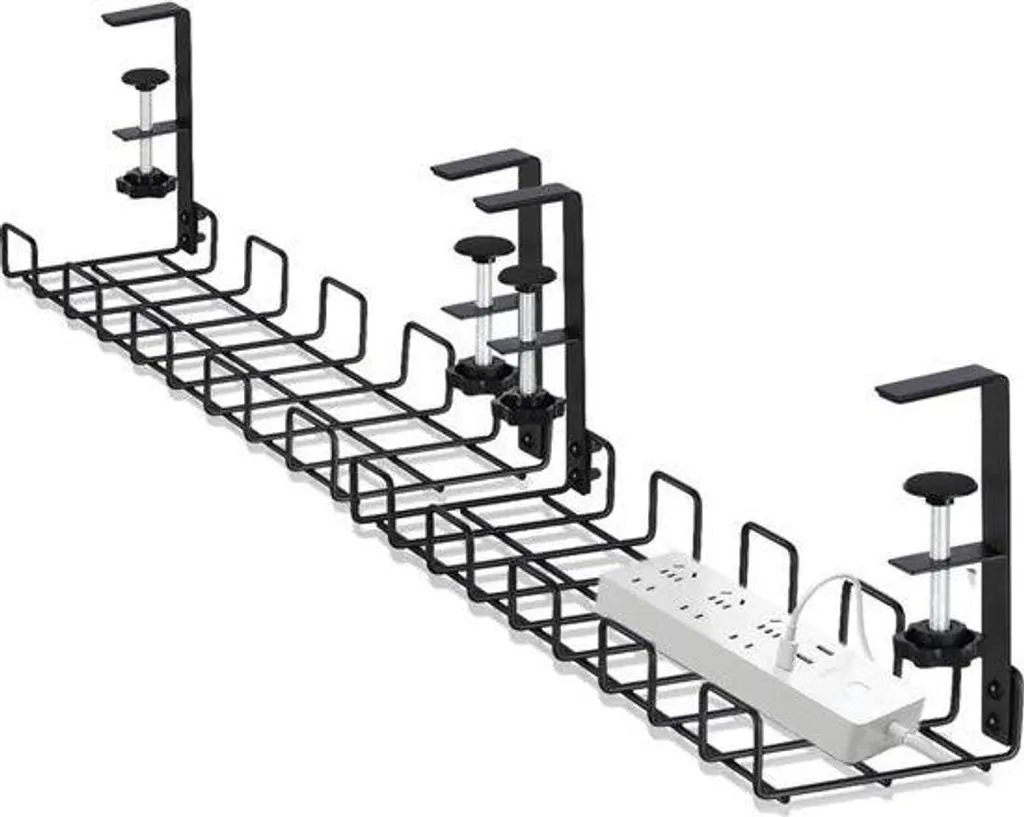 Organisateur de câbles sous table 40cm noir, support sans vis, 2 pièces