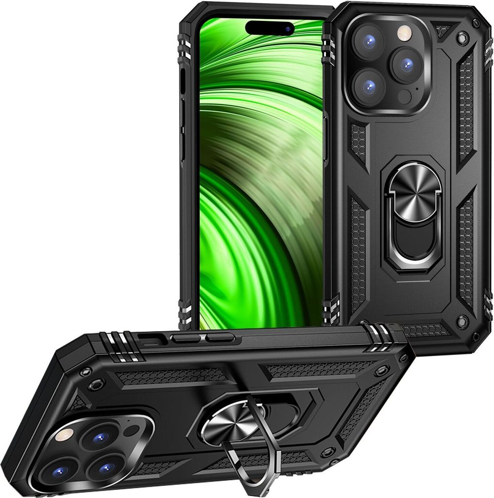 Ring Hülle für iPhone 14 Pro Max - Military Schutz Stoßfest Outdoor Hard Case Schwarz