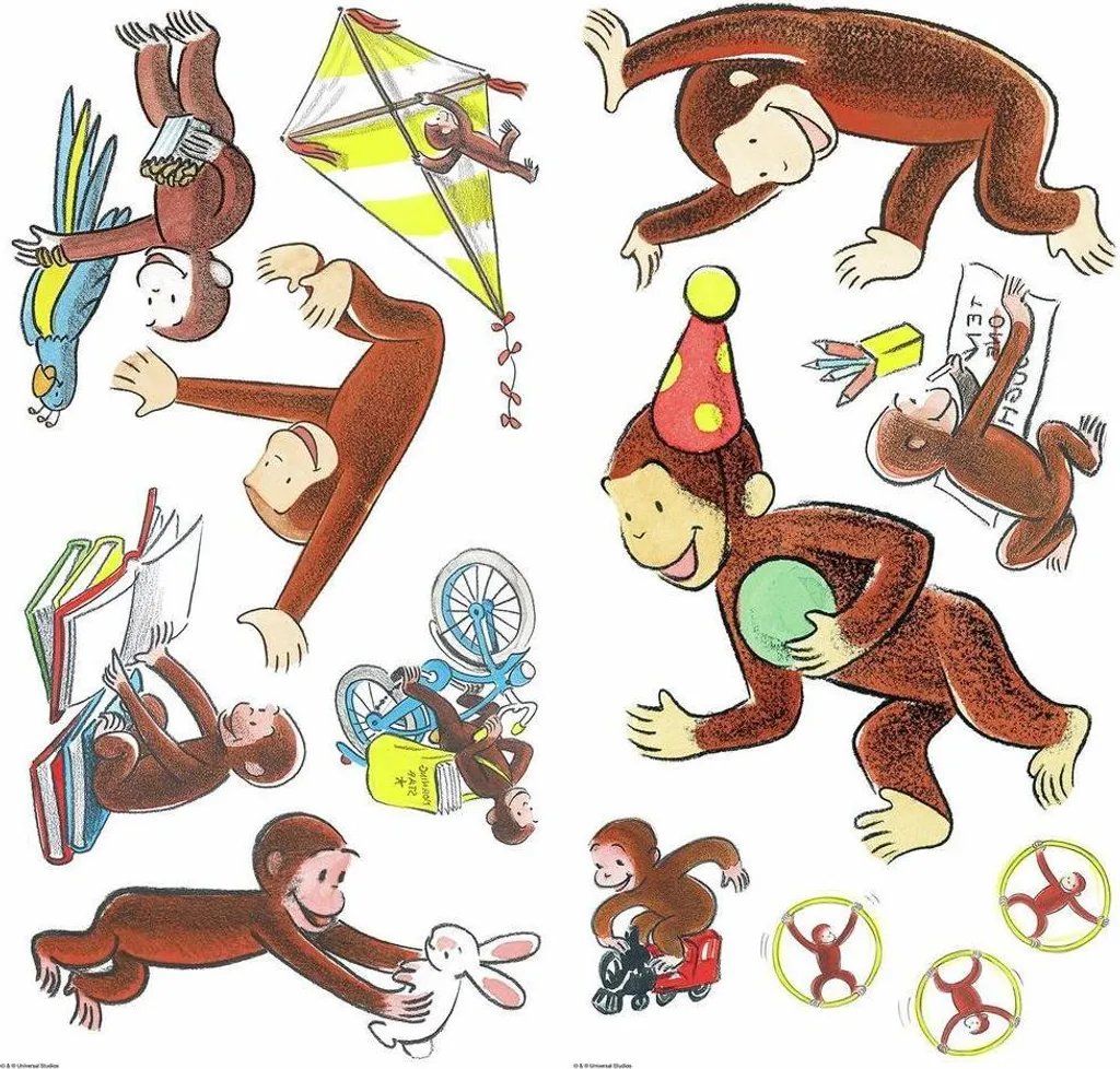 Autocollant mural George le curieux pour chambre enfant décor 50x70cm