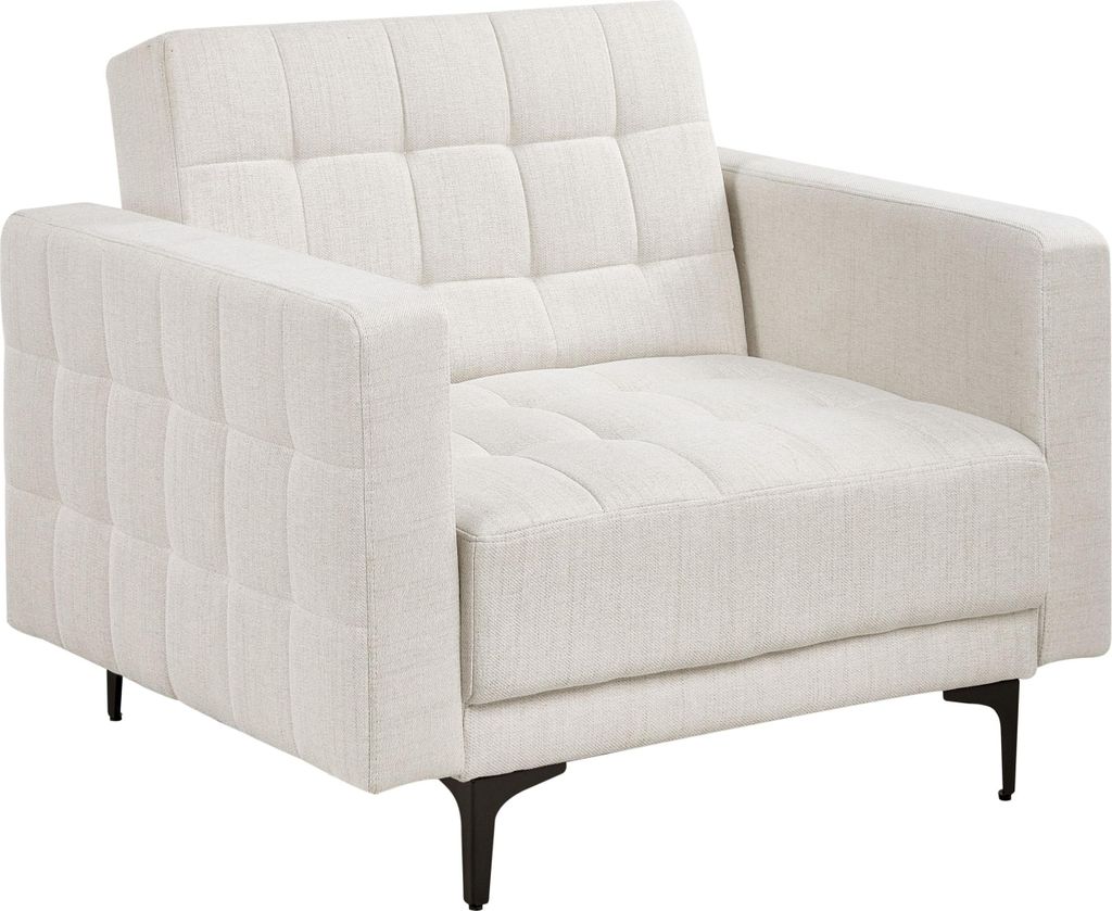 BELIANI Sessel Cremeweiß Stoff Gesteppt mit Schwarzen Metallbeinen Schlaffunktion Verstellbare Rückenlehne Modern Glamourös Wohnzimmer Ausstattung