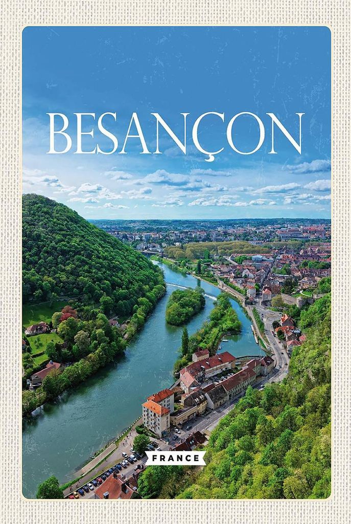 vianmo Holzschild 18x12 cm Retro Besançon France Panoramablick Bildmotiv Reisemotiv Abenteuer Reisen