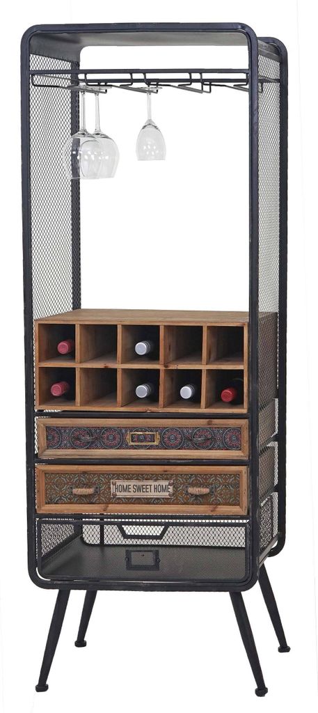 Weinregal MCW-C91, Flaschenregal Barschrank Weinständer für 10 Flaschen, Tanne Holz Vintage 157x57x38cm