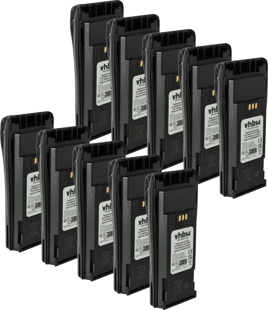 vhbw 10x Akku Ersatz für Motorola NTN4497, NTN4496, NNTN4970AR, NTN4970, NTN4497AR für Funkgerät, Walkie Talkie (1400 mAh, 7,2 V, NiMH) + Gürte...