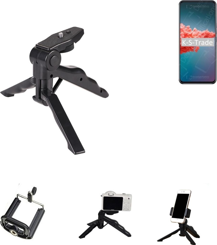 K-S-Trade Stativ Tisch-Ständer Dreibein Handy-Stativ Ständer kompatibel mit Xiaomi Redmi Note 9 5G Mini-Stativ Smartphone Tripod Handy-Stativ aus