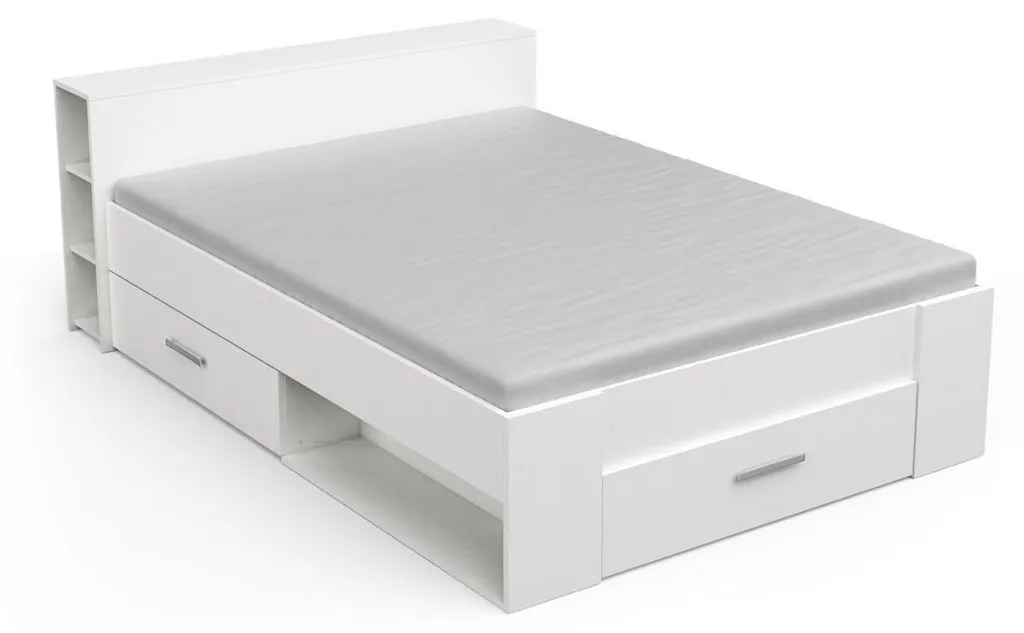 Lit gain de place 140x190 cm blanc pour petite chambre Pocket