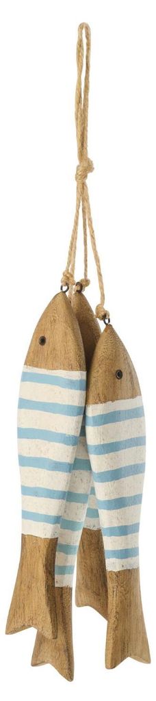 J-Line Aufhänger Fisch Paulownienholz Naturell/Hellblau Large