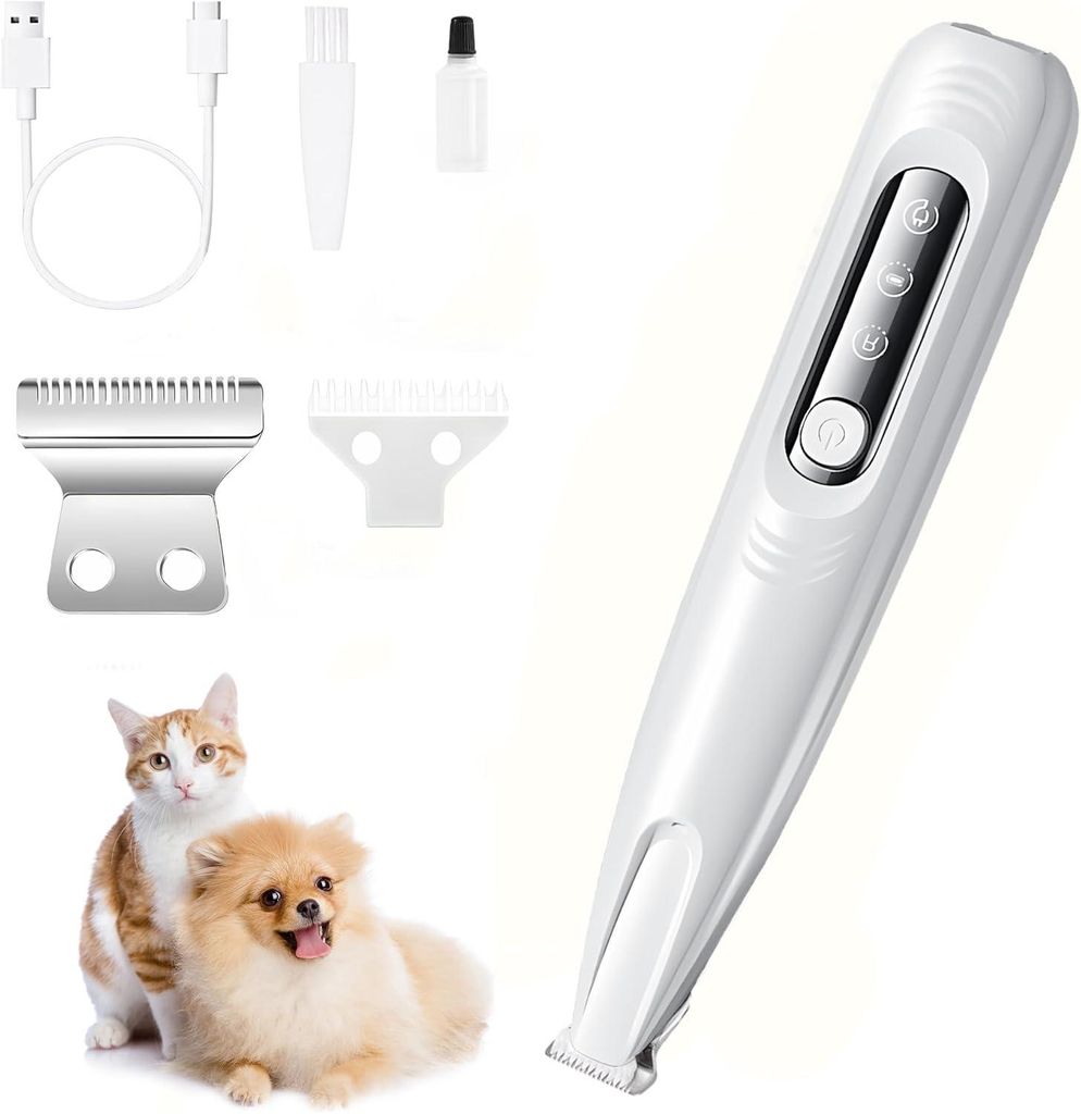 Pfotentrimmer mit LED-Licht, geräuscharm, wasserdicht, wiederaufladbar, Pfotenschneider, Schermaschine für Hunde, Katzen, Pfoten, Augen, Ohren