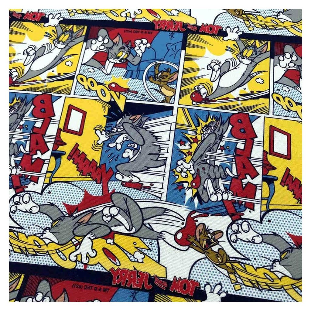 Comic Tom und Jerry Stoff, Meterware, digital bedruckt, 100% Baumwolle, Breite 140 cm, Länge wählbar in 50 cm Schritten, Mehrfarbig