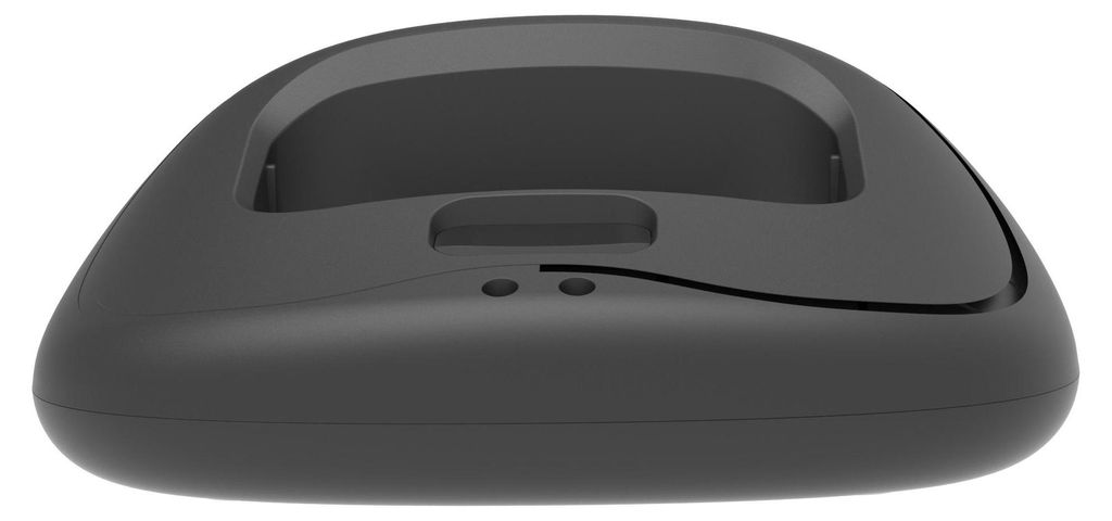 A black charging station for a mobile device.
