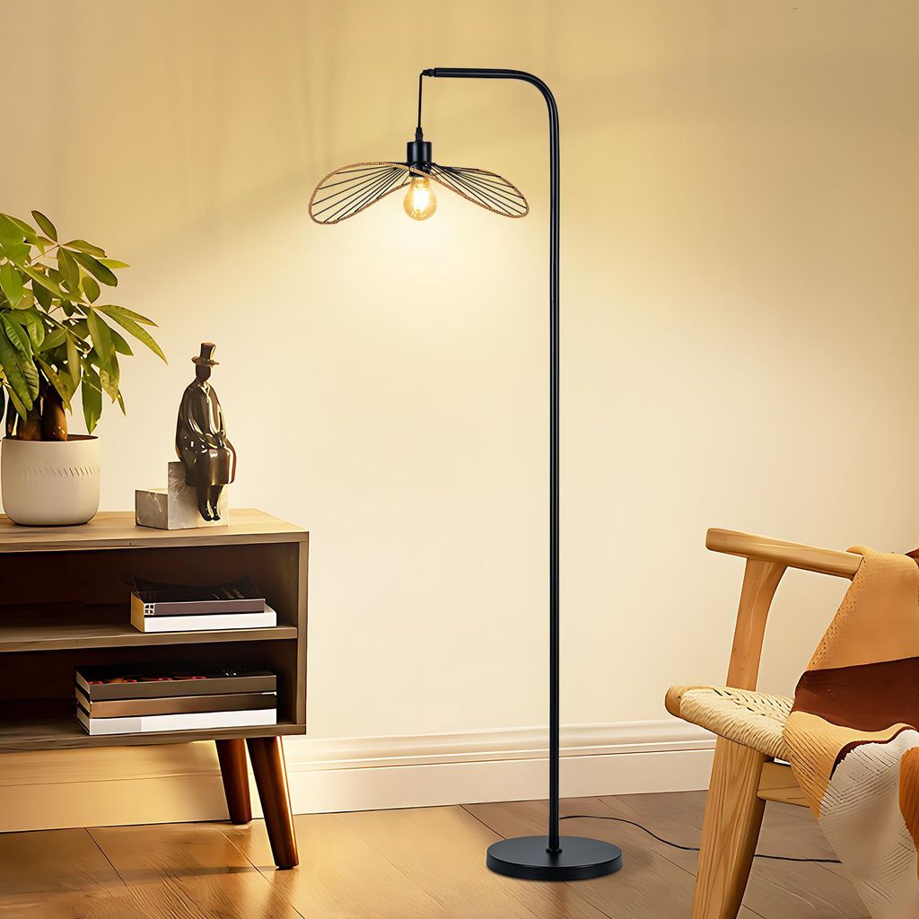 ZMH Stehlampe Schwarz Vintage Leselampe mit Fußtaster Standleuchte Retro Bogenlampe Metall E27 Industrial für Schlafzimmer Bett(Ohne Leuchtmittel)