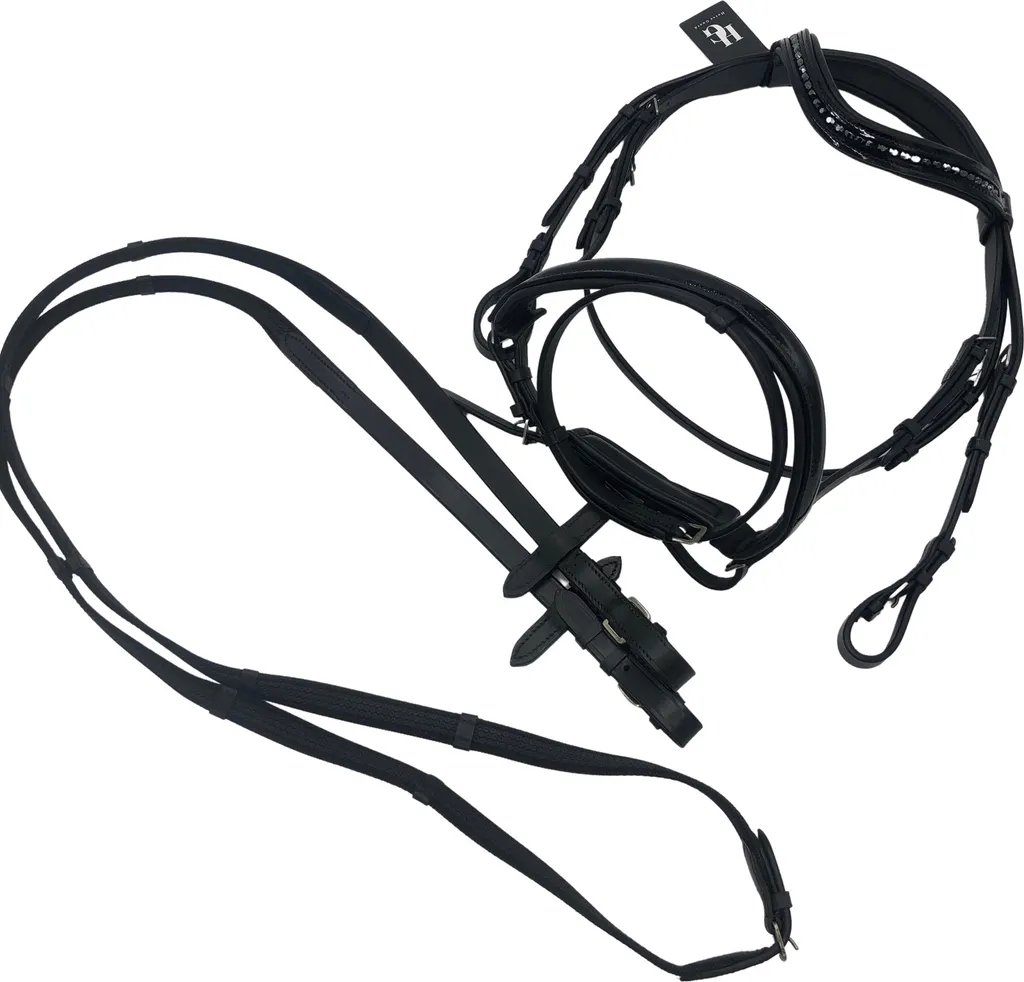 Bridon anglais ergonomique en cuir noir Horse Guard pour cheval de sport