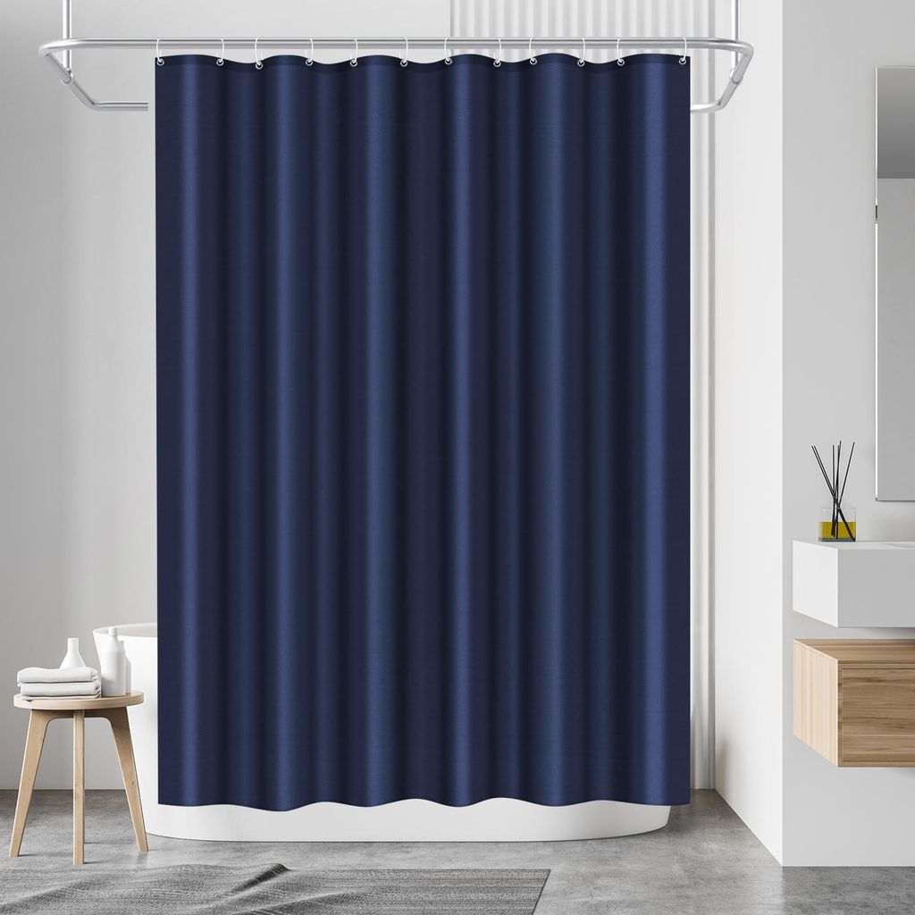 Duschvorhang aus Polyester, 180 x 200 cm, schimmelresistent, wasserdicht und waschbar, mit 12 Haken, marineblau.