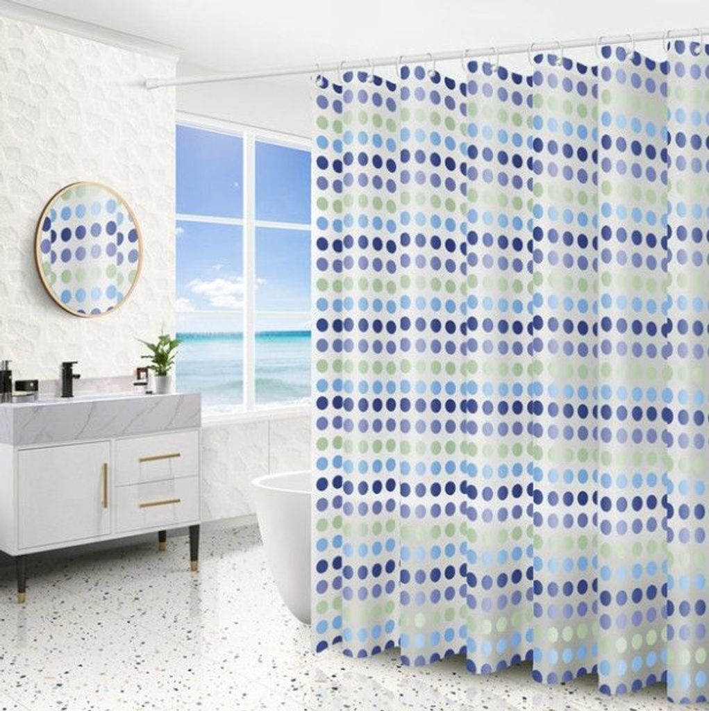 Textil Duschvorhang Badewannenvorhang Vorhang 180x200cm Ringe Muscheln Blau 
