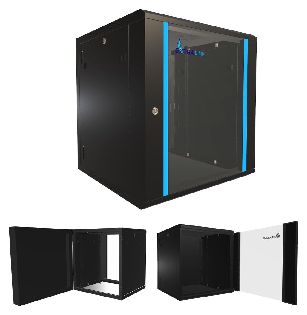 Extralink Netzwerkschrank Serverschrank Wandgehäuse 19" 12HE 12U 600 x 600 AZH Schwarz