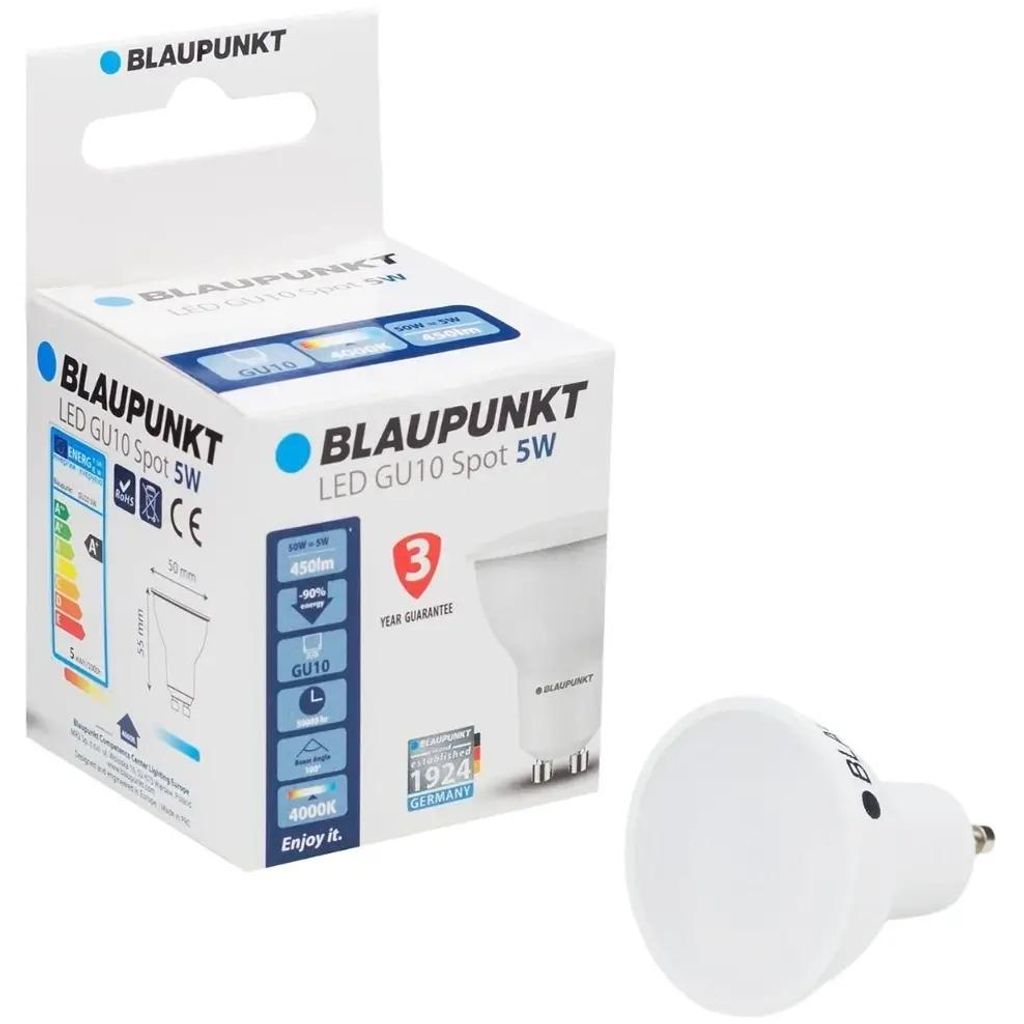 Blaupunkt GU10 5W NW 4000K LED-Reflektor, Sockel GU10 / GZ10, 5 Watt, Neutralweiß, 4000 K, 5kWh/1000h