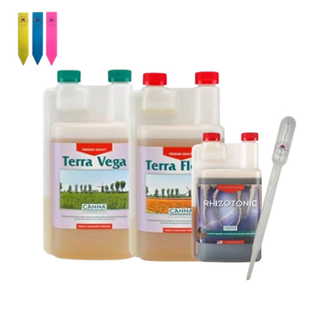 Canna Terra Set – Nährstoffkomplettlösung für kräftige Pflanzen inkl. Pipette & Pflanzenschilder