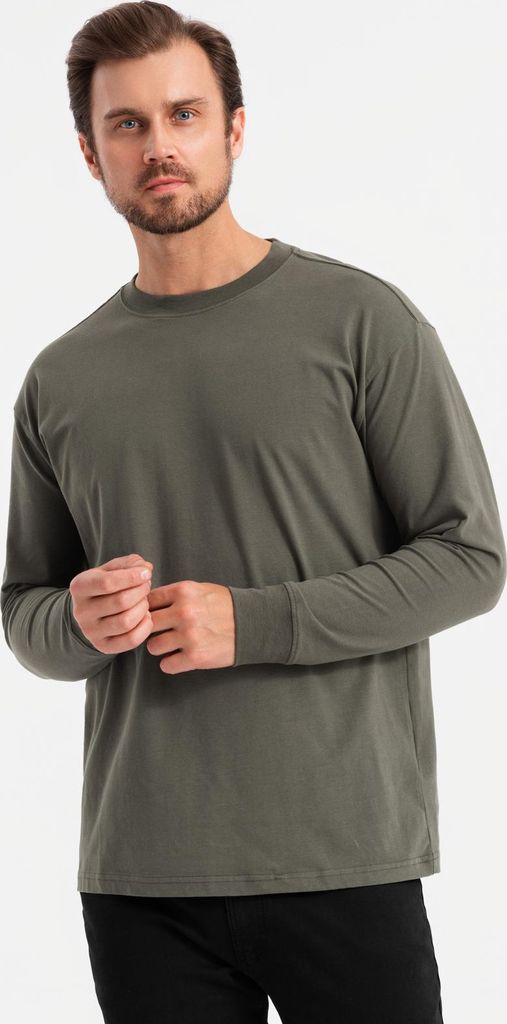 Ombre Clothing Langarm-T-Shirt für Männer Mete grau grün S