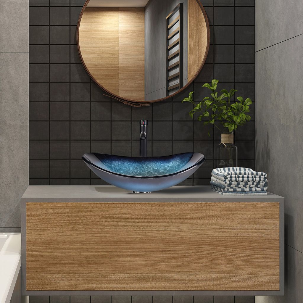 Puluomis Waschbecken Glas Aufsatzwaschbecken Waschschale Produktbild 6