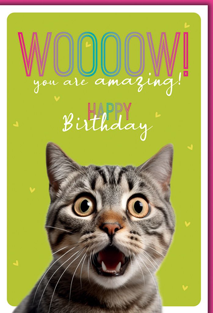 Geburtstag - Karte mit Umschlag - Katze mit WOW!