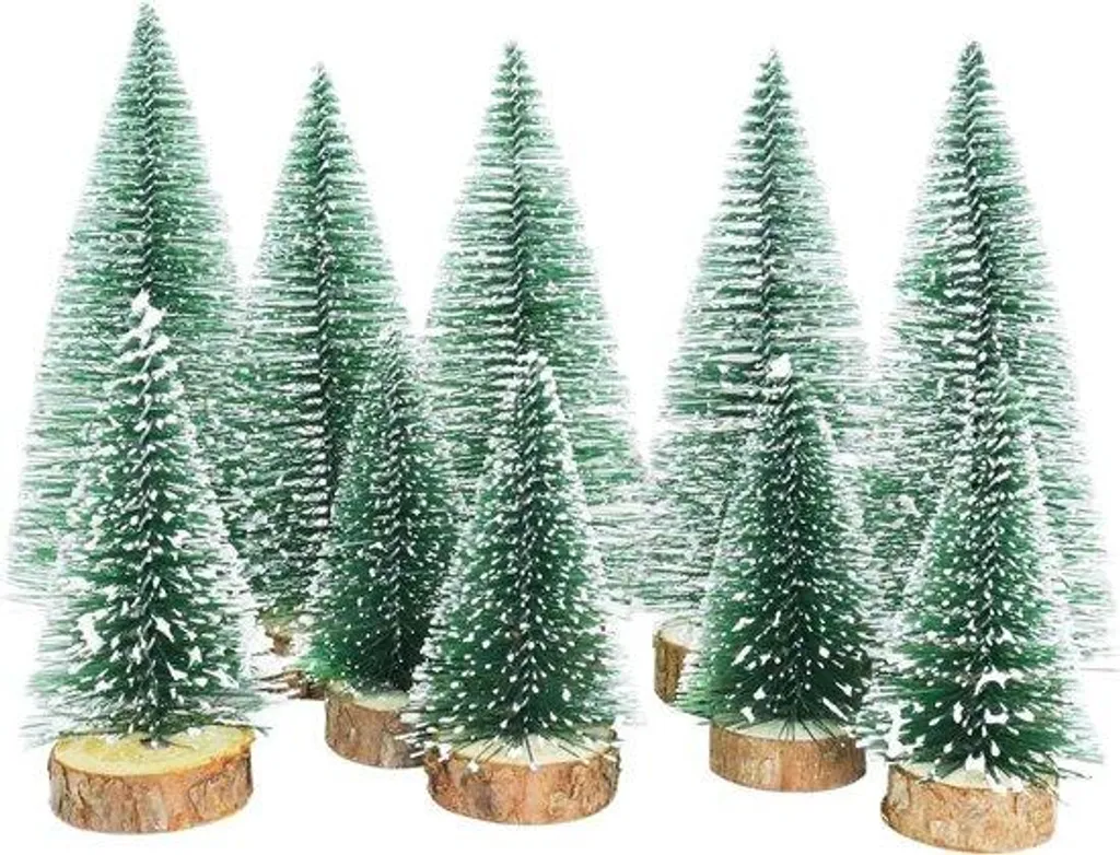 Mini sapins décoratifs de Noël en plastique lot de 10 avec socle bois