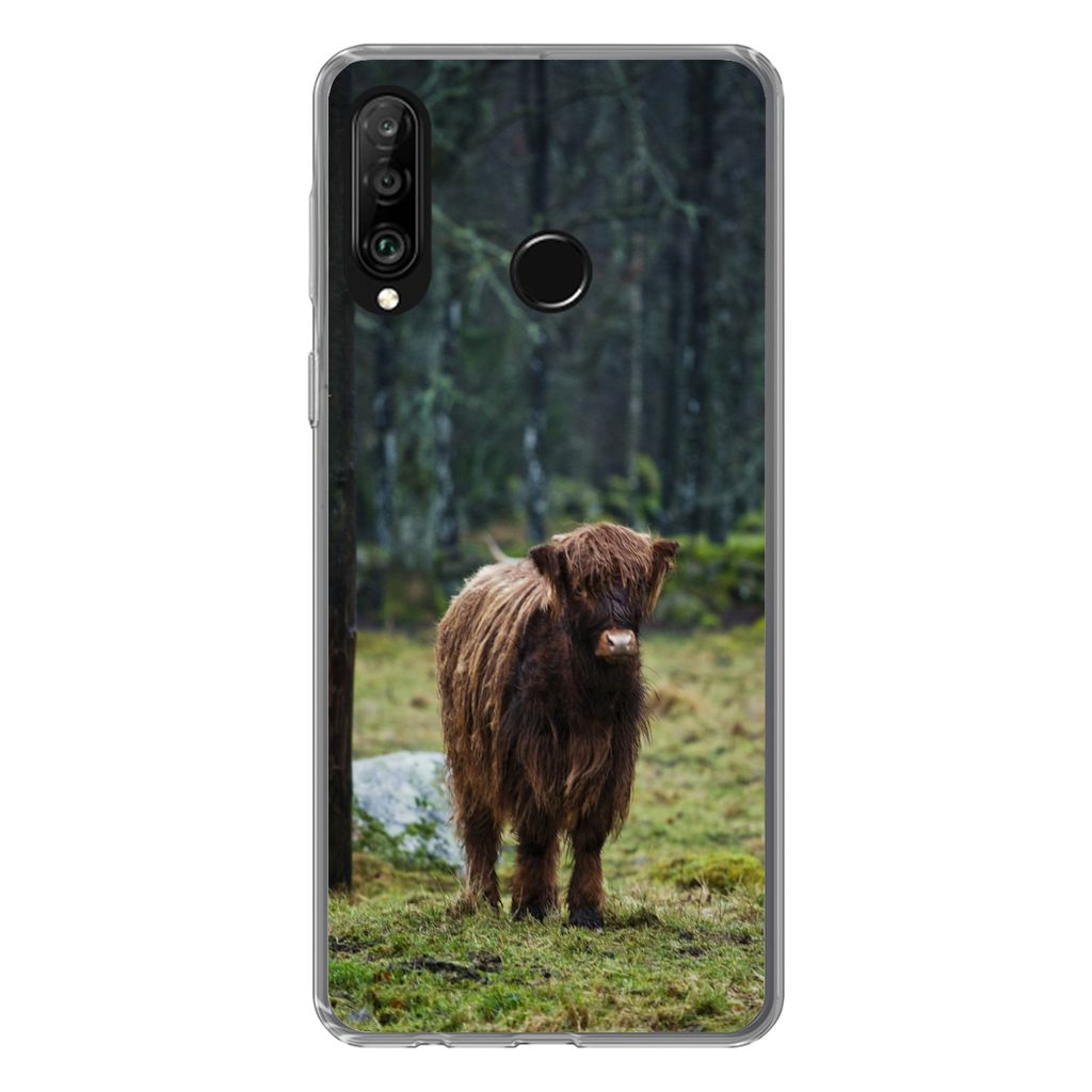 MuchoWow Handyhülle Schutzhülle Hülle für Huawei P30 Lite Schottischer Hochländer - Wald - Moos Silikon Softcase Handy Hülle - Handyhülle