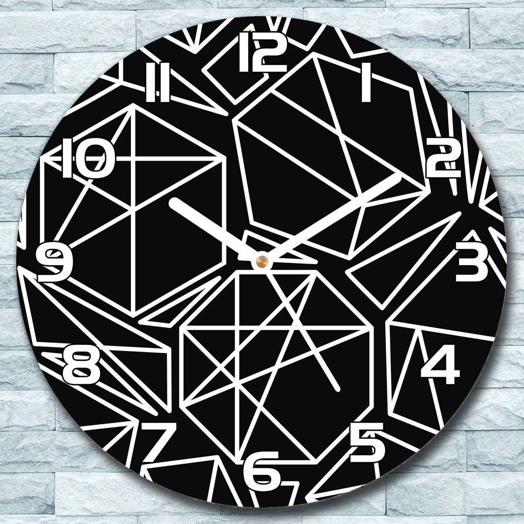 Wanduhr aus Glas Rund fi 30 geometrische Muster Quarz Deko Schlafzimmer Büro