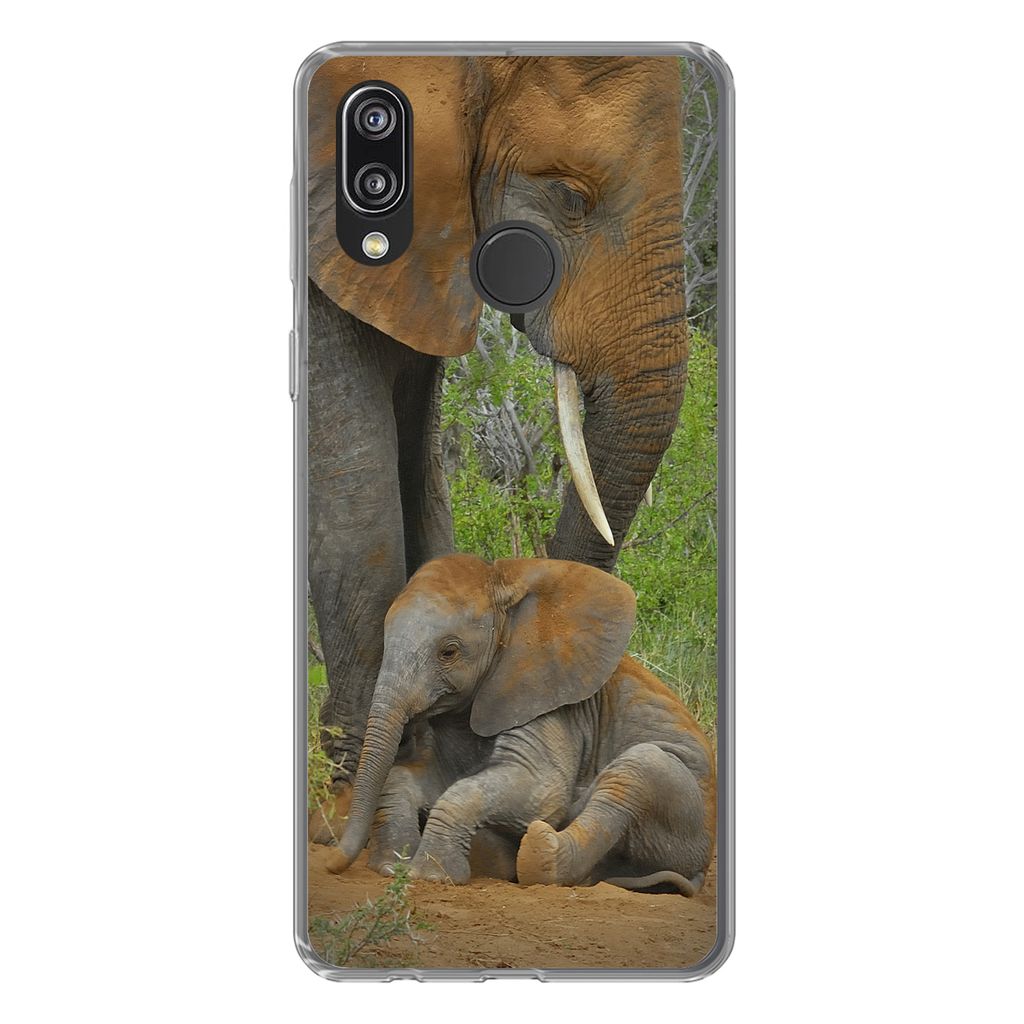 MuchoWow Handyhülle Schutzhülle Hülle für Huawei P20 Lite (2020) Elefant - Tiere - Sand - Natur Silikon Softcase Handy Hülle - Kartenhalter