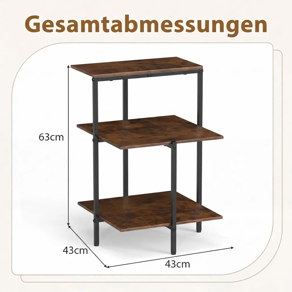 Table d'appoint COSTWAY 3 niveaux industrielle - Brun rustique en bois - 3