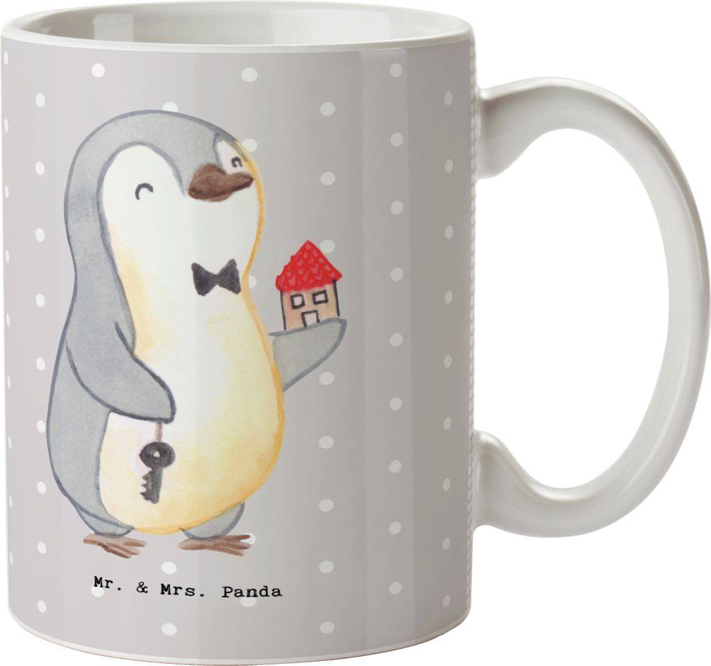 Mr. & Mrs. Panda Kaffeetasse Immobilienkaufmann Herz - Grau Pastell - Geschenk, Kaffeebecher, Henkelpott, Ausbildung, Immobilienmakler, Teetasse, V...