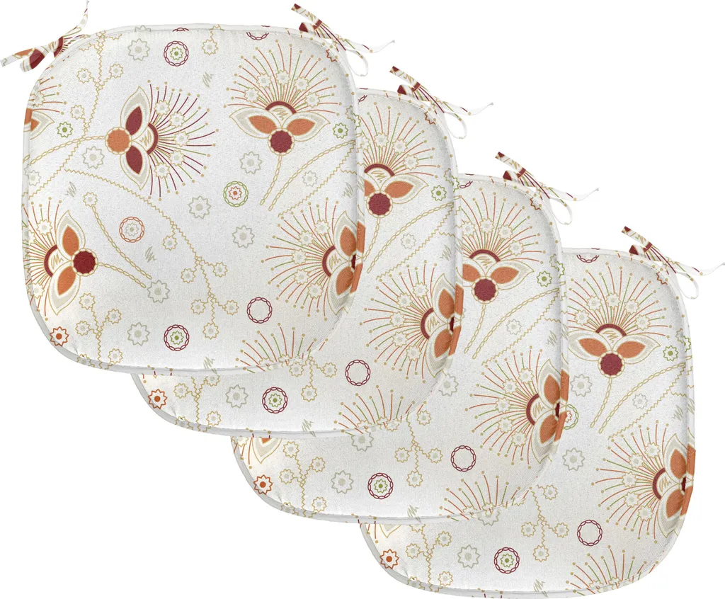 ABAKUHAUS Rivestimenti astratti per sedie da sala da pranzo, chevron e fiori, cuscini decorativi impermeabili con cinturini per sedie da cucina, 40 cm x 40 cm, confezione da 4, bordeaux, arancione, crema