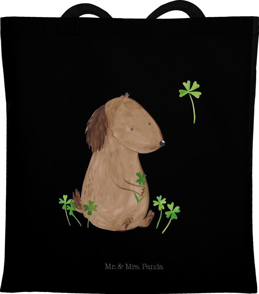 Mr. & Mrs. Panda Tote Bag Hund Kleeblatt - Schwarz - Geschenk, Glück, Sprüche, Viel, Tasche, Laptoptasche, Glücksbringer, Stoffbeutel, Jutebeute...