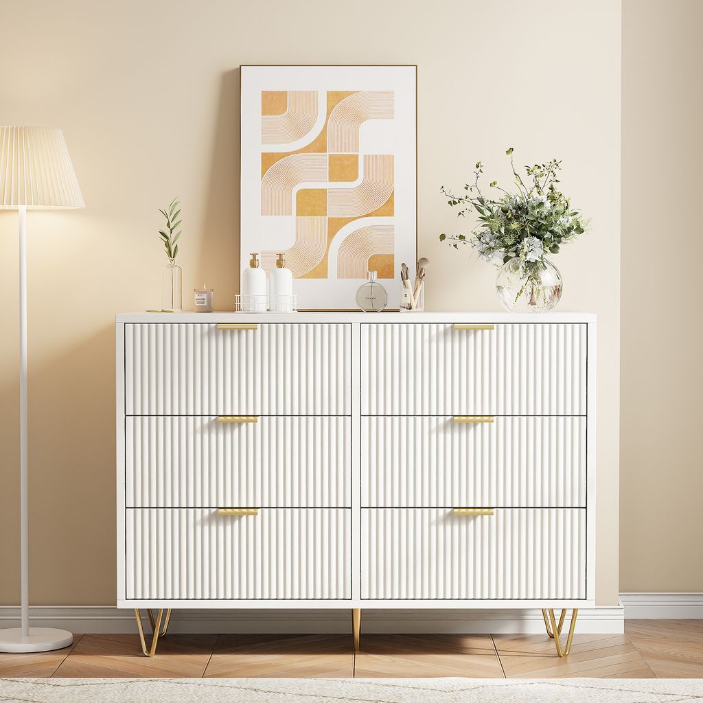 CDGlobal Kommode mit Schubladen, Sideboard Wohnzimmer mit 6 Stoffschubladen, kommode Schlafzimmer Flur, komode komodenschrank flurschrank für Küc...