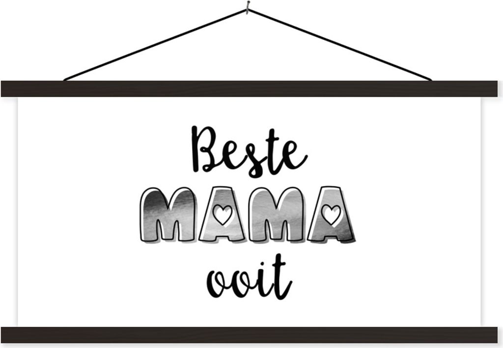 MuchoWow Textilposter Sprichwörter - Zitate Best Mom Ever - Mutter - Schwarz & Weiß 60x30 cm mit schwarzem Rahmen - Textilien