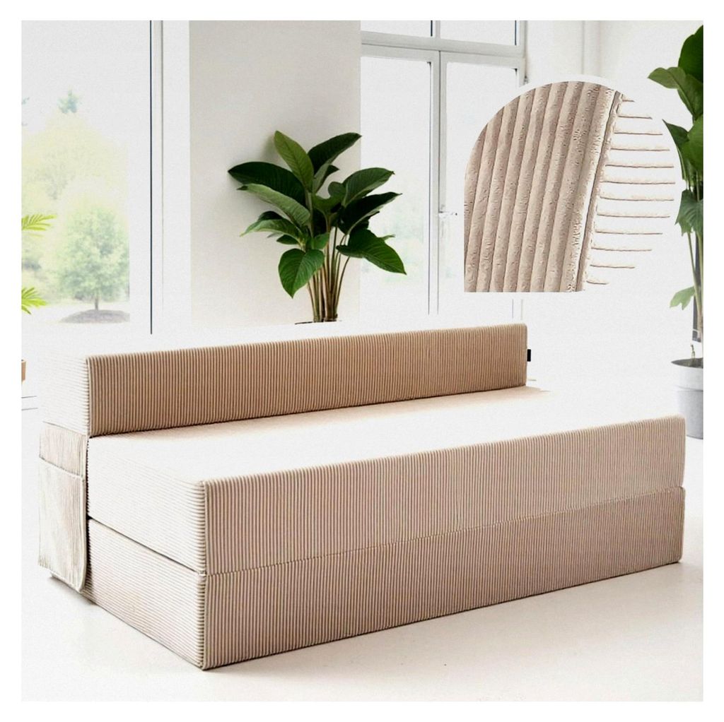 Cord Sofa – Schlafsofa 140 cm breit, faltbare Schlafcouch und Gästematratze für 2 Personen, klappbares Sofa Bett – Extra dick 19 cm und beque...