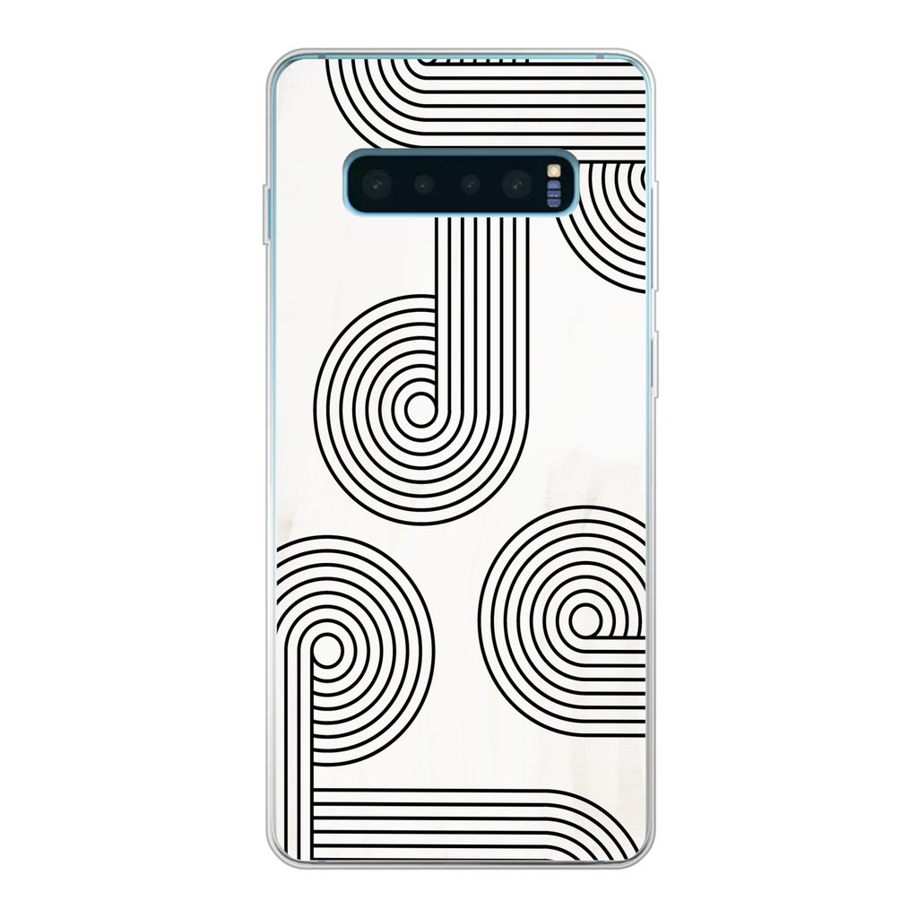 MuchoWow Handyhülle Schutzhülle Hülle für Samsung Galaxy S10 Plus Abstrakt - Schwarz - Weiß - Kreis Silikon Softcase Handy Hülle - Schutzh...