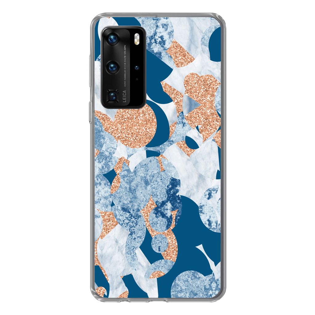 MuchoWow Handyhülle Schutzhülle Hülle für Huawei P40 Pro Marmor - Geometrische Formen - Glitter Silikon Softcase Handy Hülle - Schutz