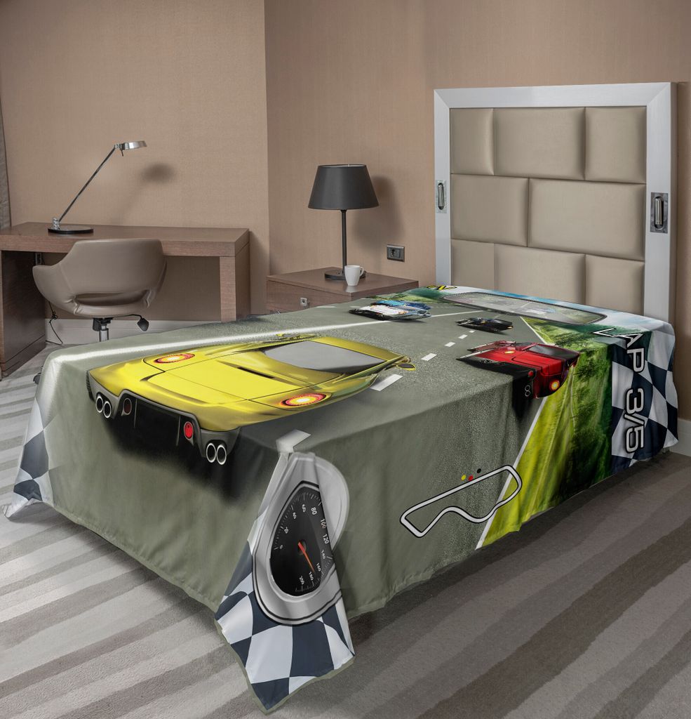 ABAKUHAUS Autos Bettlaken, Schnelle Illustrations Bedürfnis Für Straßen Wettbewerb Motorsports Thema Benötigt, weiches bequemes oberes Bettlake...