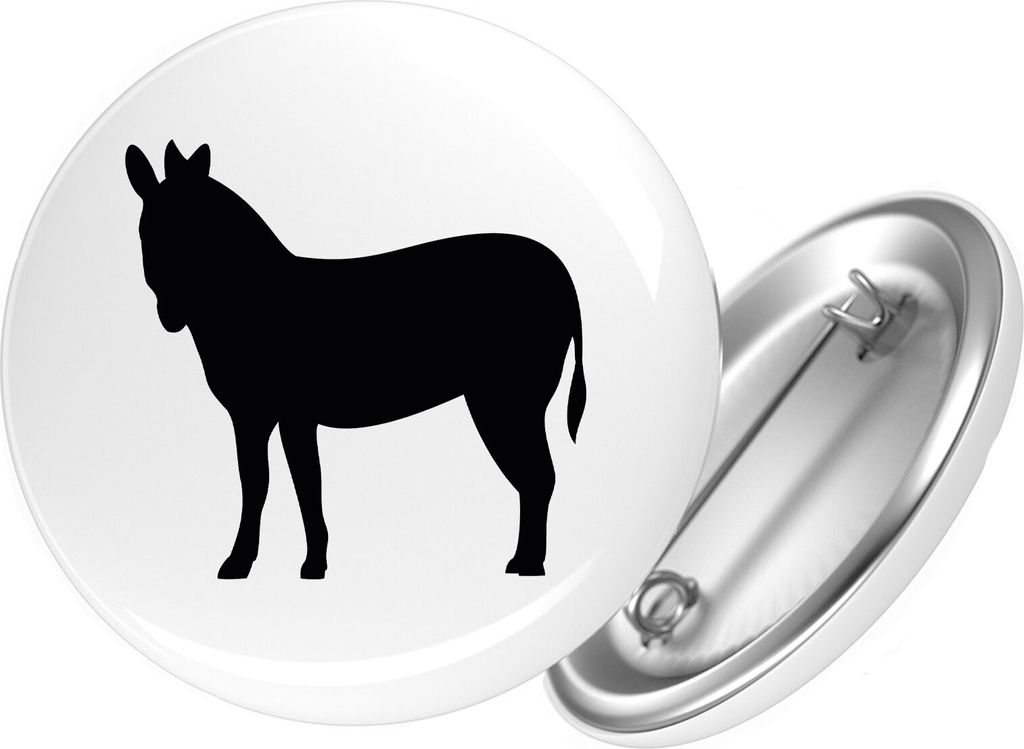 Huuraa Button Esel Silhouette 59mm rund mit Produktbild 