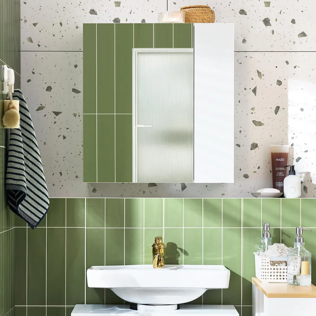 SoBuy BZR184-W Meuble Mural Suspendu Blanc avec Miroir pour Salle de Bain
