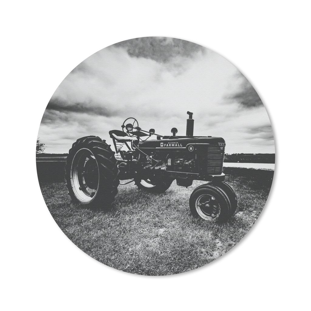 MuchoWow Mauspad Mousepad Traktor - Schwarz - Weiß - Bauernhof - Vintage 20x20 cm - Mousepads - Maus Mat - Pad - Mausunterlage - Schreibtischmatte