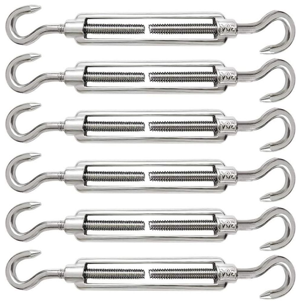 Teile von M5-Kabelspannern aus Edelstahl 304 mit Spannschraube und Haken.