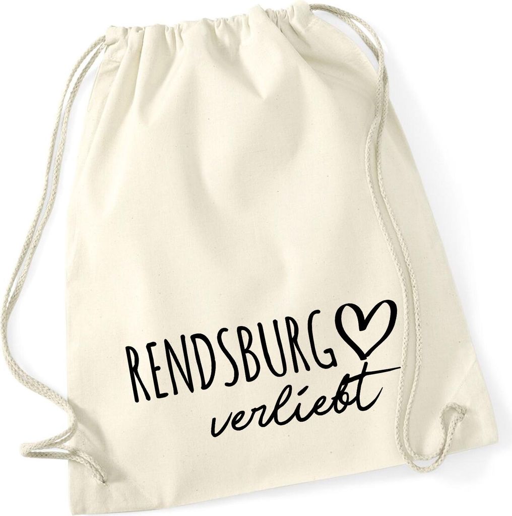 Huuraa Turnbeutel Rendsburg verliebt 12 Liter Natural Baumwolle Rucksack Geschenkidee