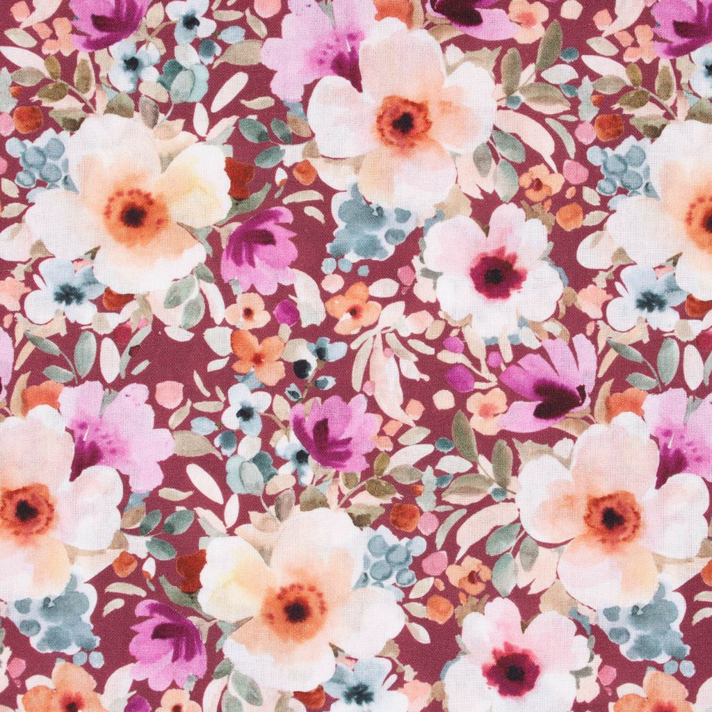 Baumwollstoff Popeline Digitaldruck Blumen rot bunt 1,4m Breite