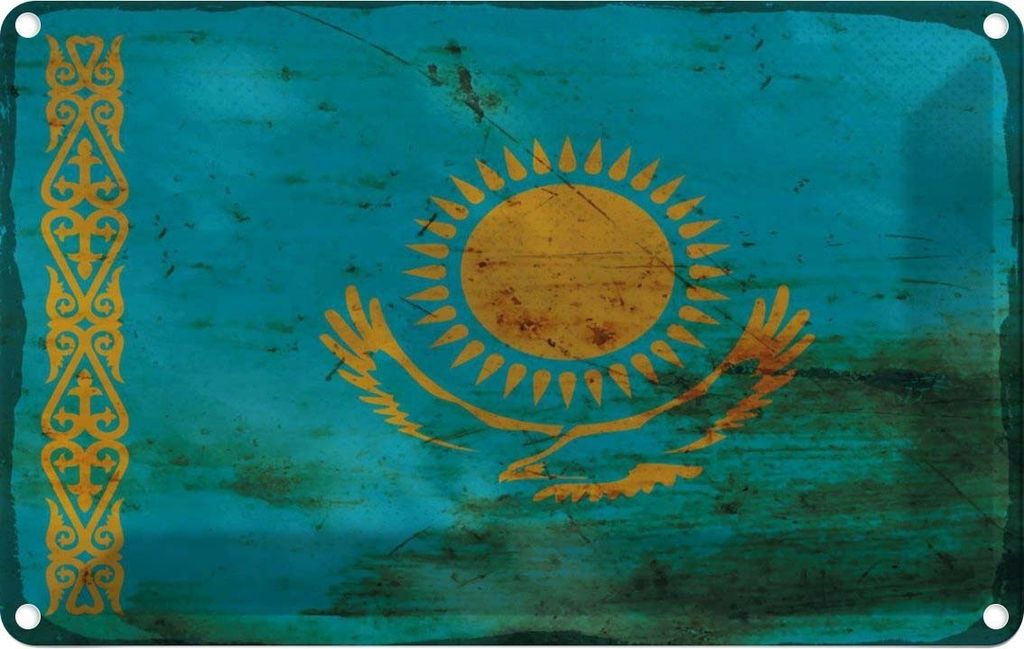 vianmo Blechschild 20x30 cm Kasachstan Kazakhstan Rost Flagge Fahne Wappen