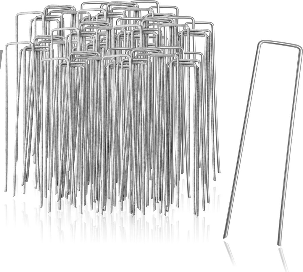 com-four 100x Erdanker 150x25x3mm aus beschichtetem Stahl - robuste Erdnägel zur Befestigung von Unkrautvlies und Folien - Bodenanker für Garte...