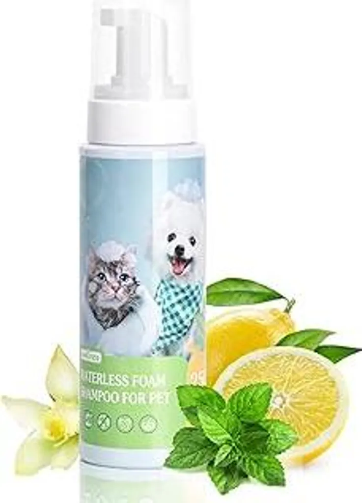 Nobleza Shampoo secco in schiuma per cani, gatti e conigli, adatto per animali domestici con bassa resistenza, shampoo in mousse per gattini e cuccioli, lavaggio senza acqua né risciacquo 250 ml